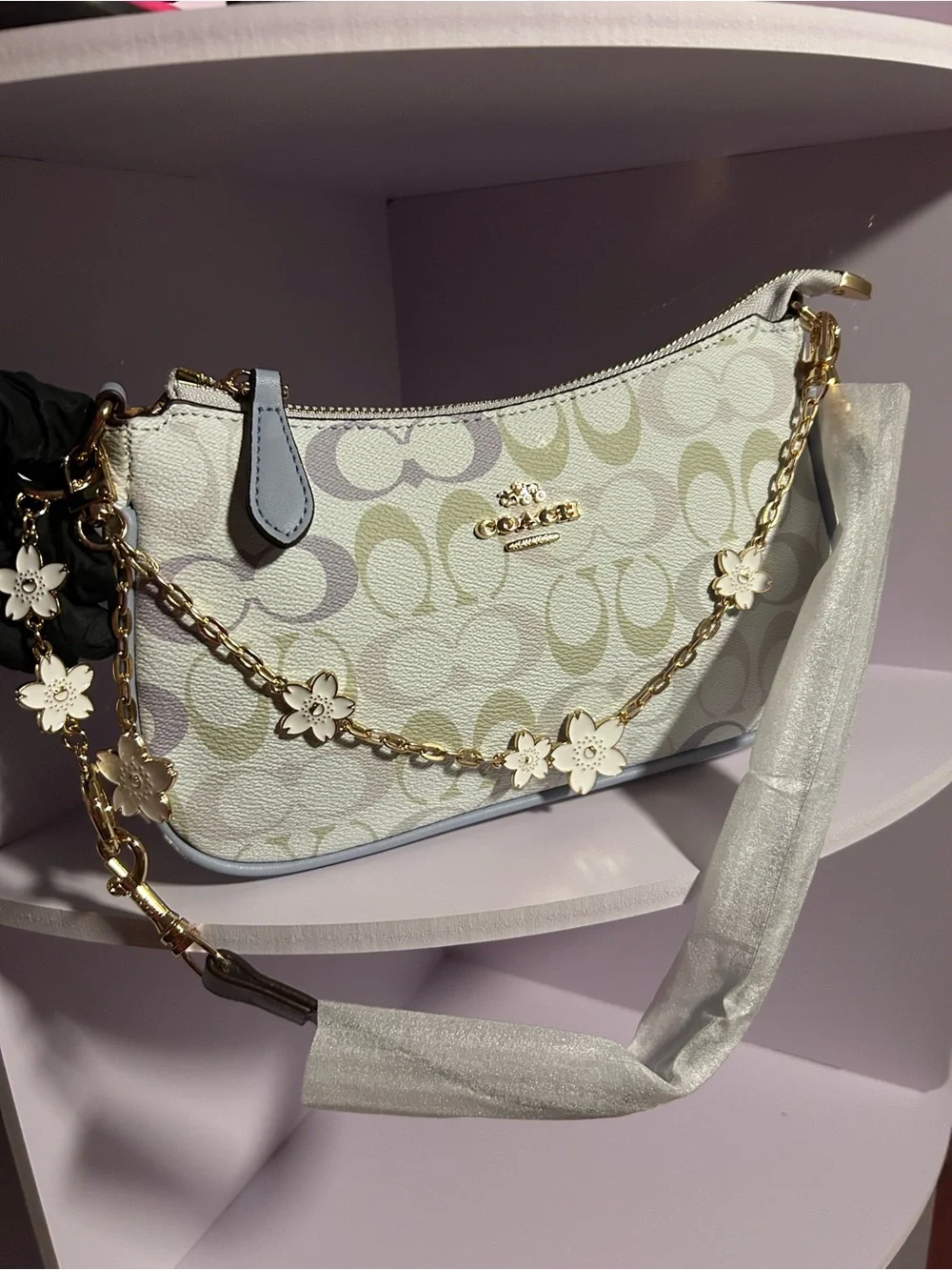 Coach Pastel Signature Mini Crossbody with Floral Chain